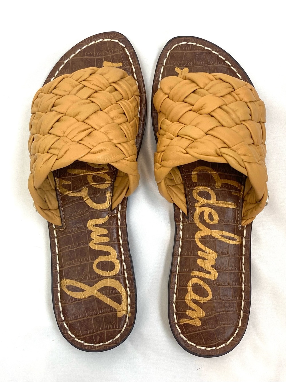 Sam Edelman Woven Leather Slides Sandals Camel Tan Size 6.5 NIB Summer Perfect - Picture 6 of 10